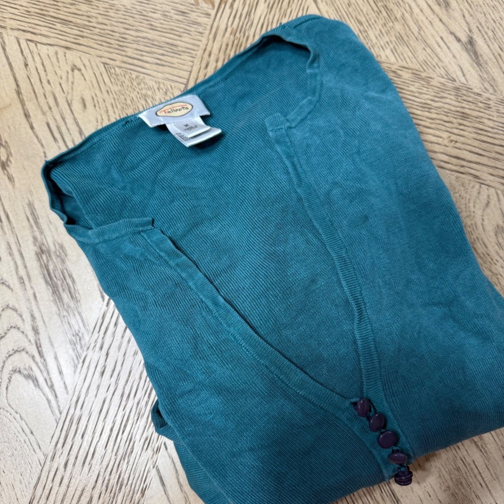 Talbots Medium Teal‎ Silk Nylon Blend Button Front Cardigan Sweater